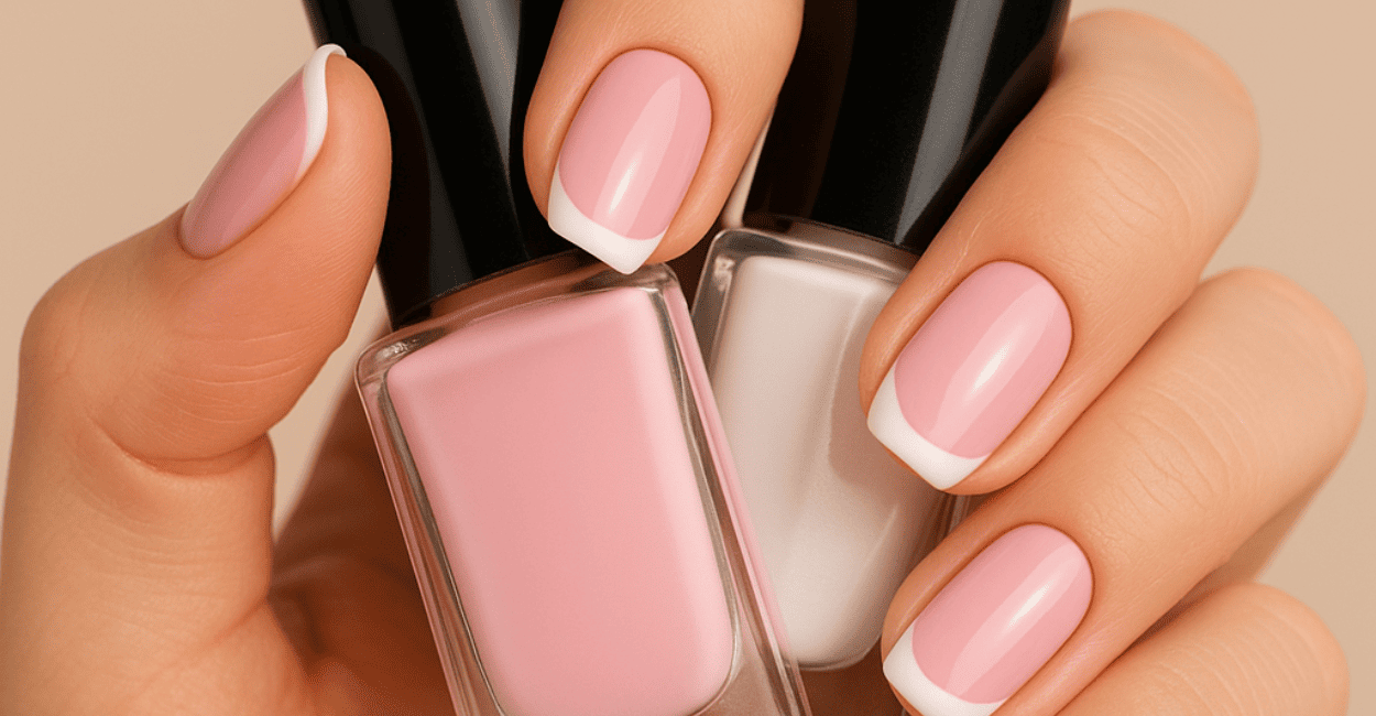 Unhas rosa e branco